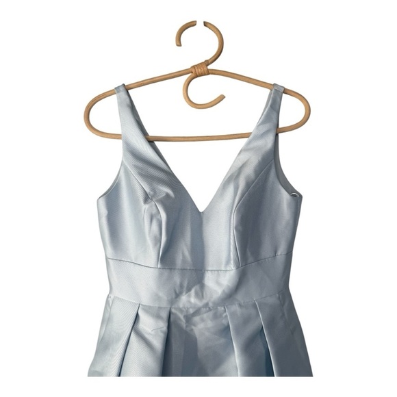 Alfred Sung Satin Twill V-Neck Pleated Skirt Cocktail Dress in Blue Mist D768 0R - Picture 8 of 14